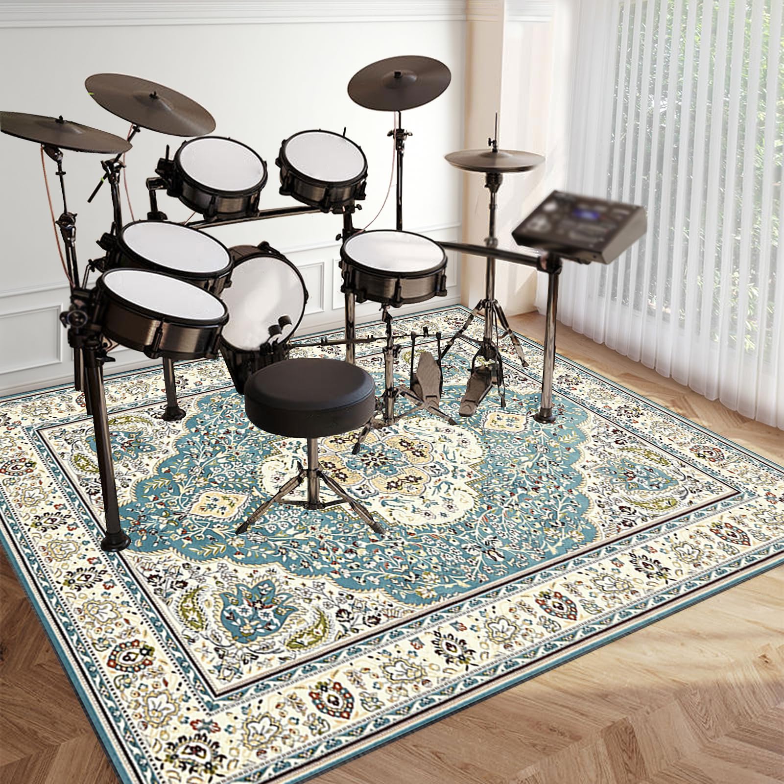 Tappeto per Batteria Tappeto a Tamburo Professionale Tappetino per Batteria Elettronica Strumenti Musicali Coperta Antiscivolo Tappetino Insonorizzato Tappeto Drum Accessori per Batteria 230 x 180 cm