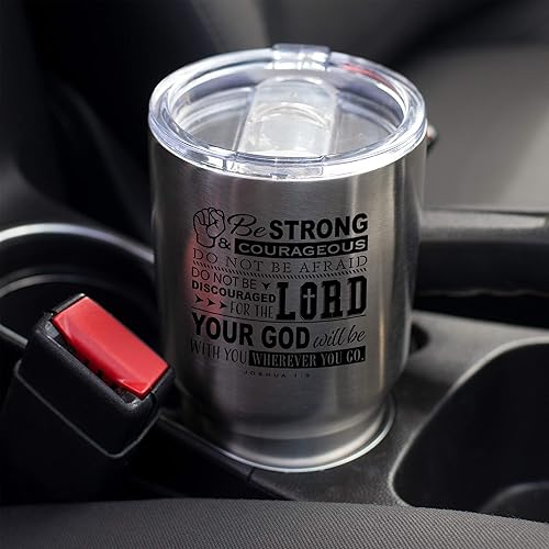 Miniatura 5 de Be Strong and Courageous - Taza de viaje de acero inoxidable de 30 onzas con tapa negra mate