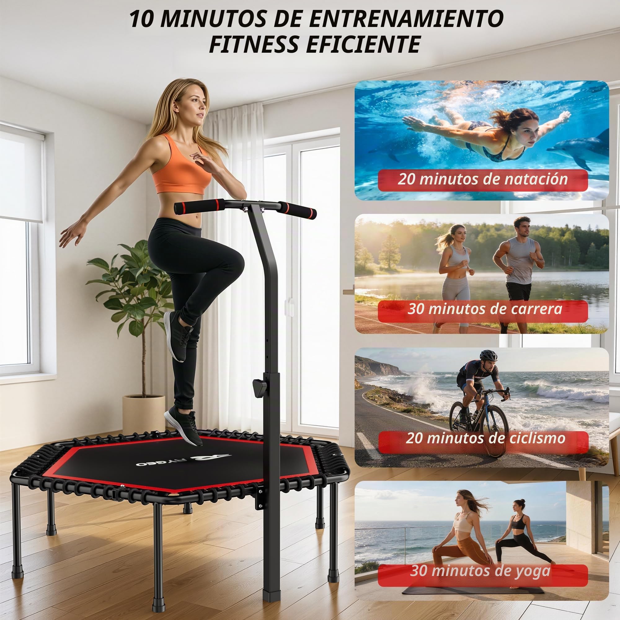 Trampolín de 50 Pulgadas para Adultos, Rebote Interiores y Exteriores con Marco Resistente, trampolín de Fitness elástic para Entrenamiento en casa y Ejercicios Deportivos, Carga máxima de 230 kg