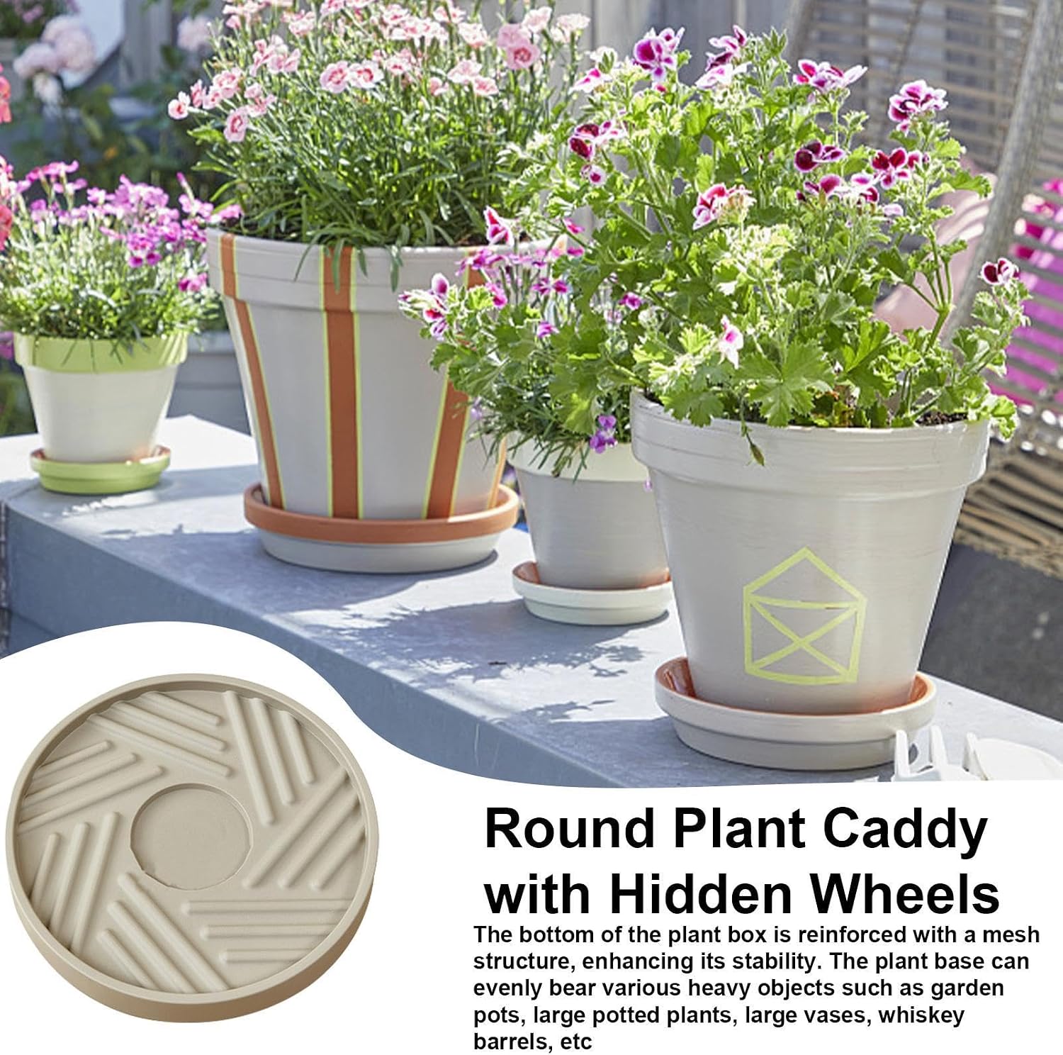 Rolling Plant Stand | Round Heavy-Duty Flower Pot Cart - Planter On Wheels - for Indoor Outdoor Home Backyard Porch Heavy Objects Vases