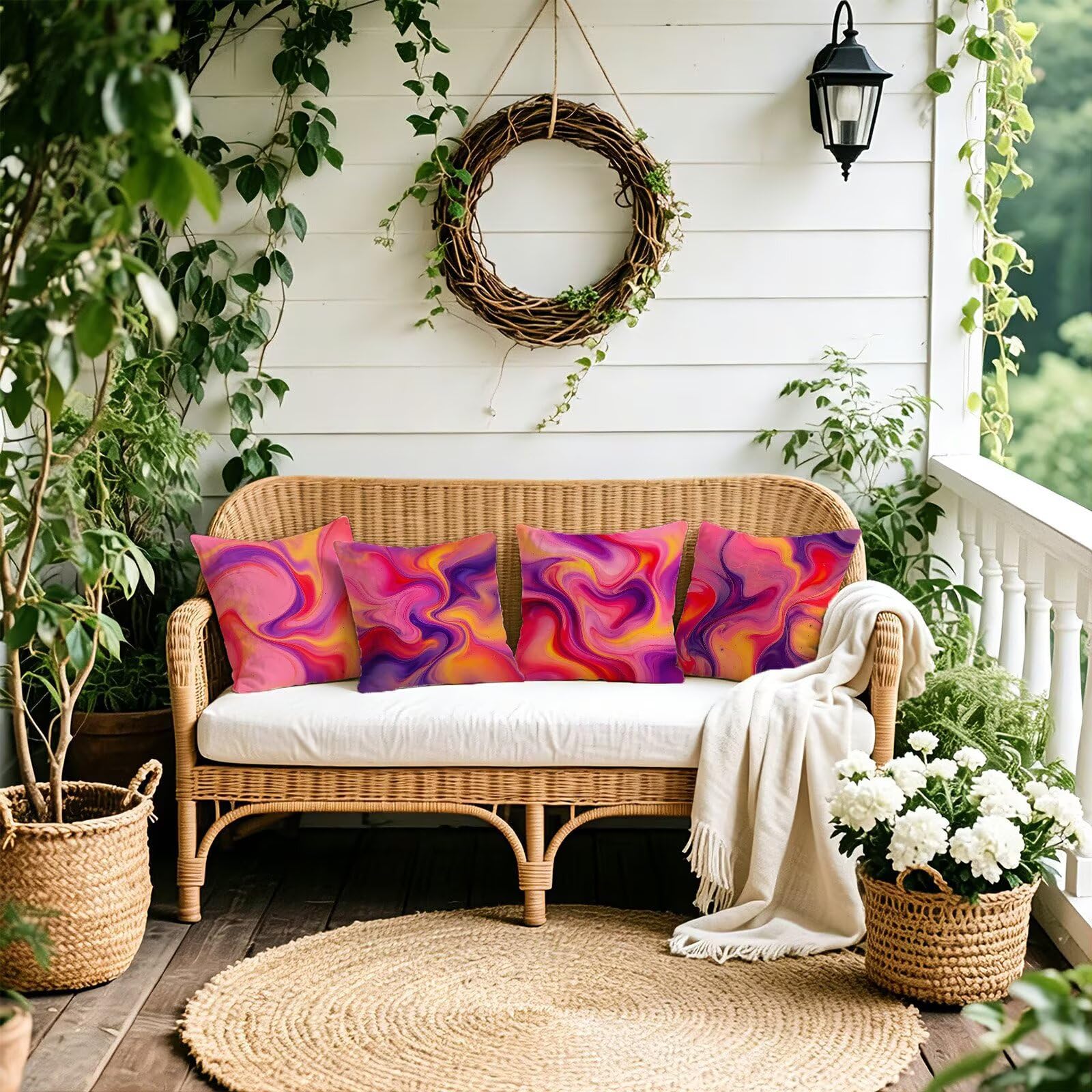 Rosa Federe Cuscini Divano 60x60cm, Cuscini da Esterno Set de 4, Cod-134 | Lin Copricuscini Decorativi Letto Arredo, per Letto, Soggiorno, Giardino, Esterno, Casa Decorazione Set di 4 Naturale