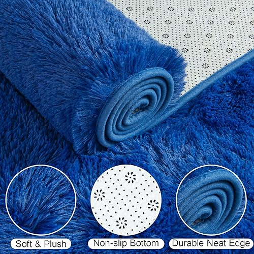 Miniatura 98 de Kelarea Alfombra de área para sala de estar, 3 x 5, antideslizante, color azul turquesa, esponjosa, suave, alfombra de felpa peluda para dormitorio