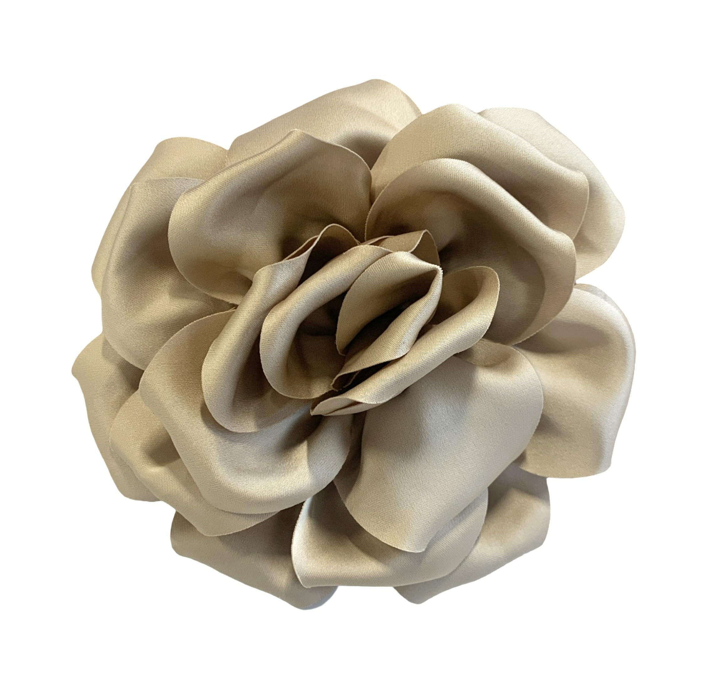 Large Rose Fascinator Corsage Hair Clip and Brooch Pin, Satin Flower, Multi-Colour Options (Champagne Gold)