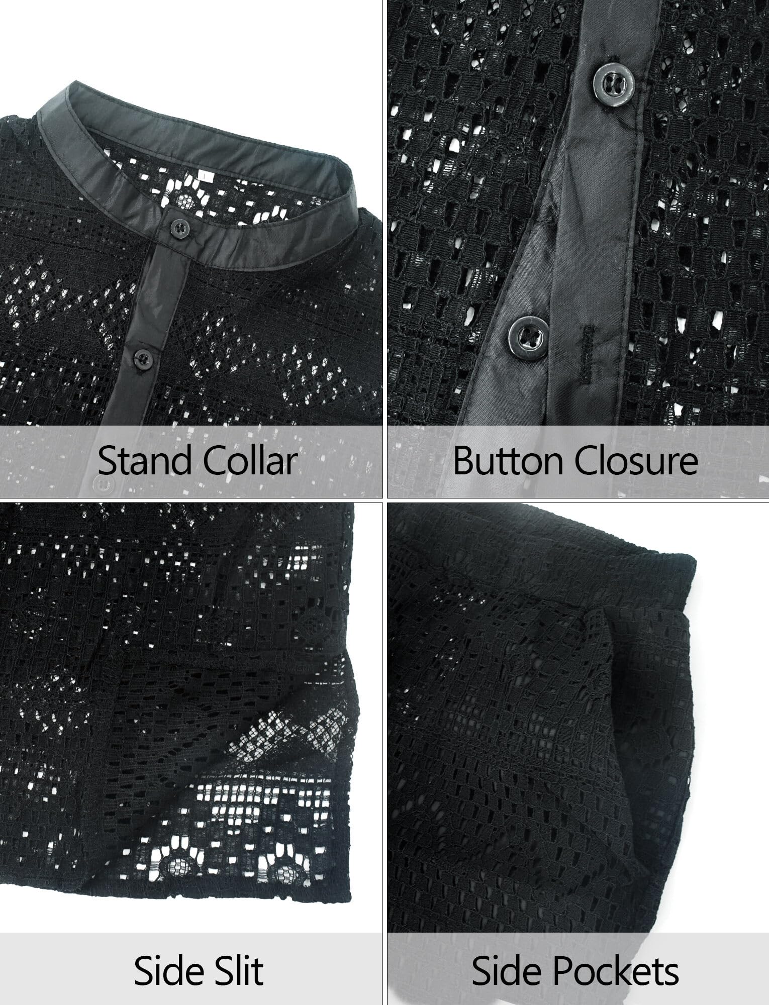 Summer Beach Set Men,2 Piece Mesh Shorts Set,Sexy Sheer Lace Shirt Board Shorts,Casual Summer Button Down Tshirt Blouse and Shorts Set