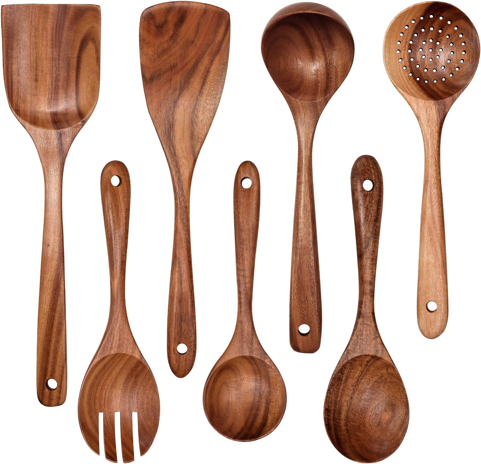 Wooden Nonstick Kitchen Pantall Set 7 Piece Set, Natural Kitchen Utensils Spatula, Wooden Utensil Spoon, Fry Spatula, Salad Fork