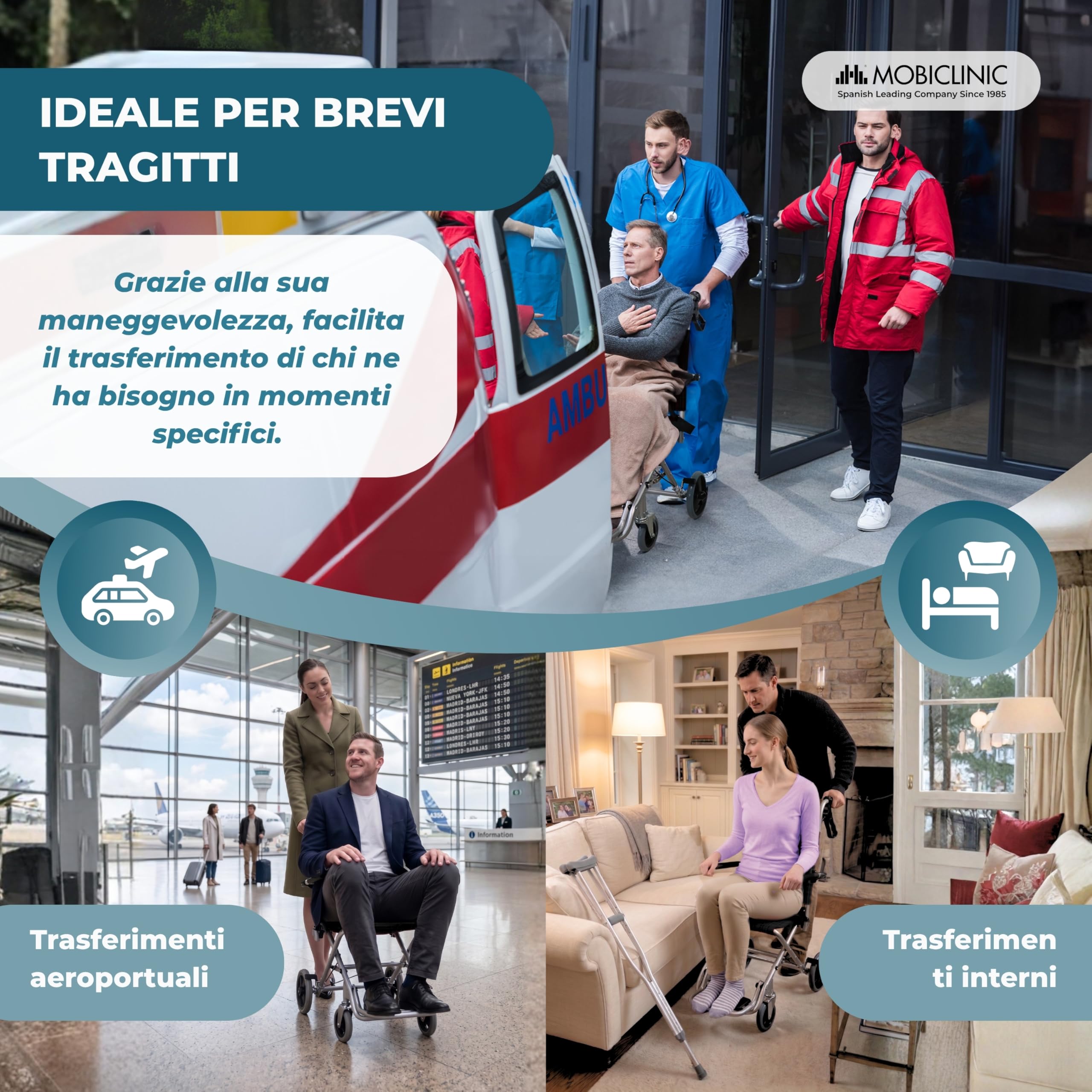 Mobiclinic, Sedia a rotelle da transito, Neptuno, Alluminio, Pieghevole, Freno sulle maniglie, Marchio europeo, Poggiapiedi pieghevoli, Braccioli, Leggero, Cintura di sicurezza, Ergonomia