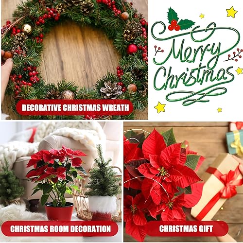 Miniatura 6 de 20 piezas de flores artificiales rojas de Navidad, conos de pino florales de Navidad, acebo, flores para árbol de Navidad, decoración de fiesta de