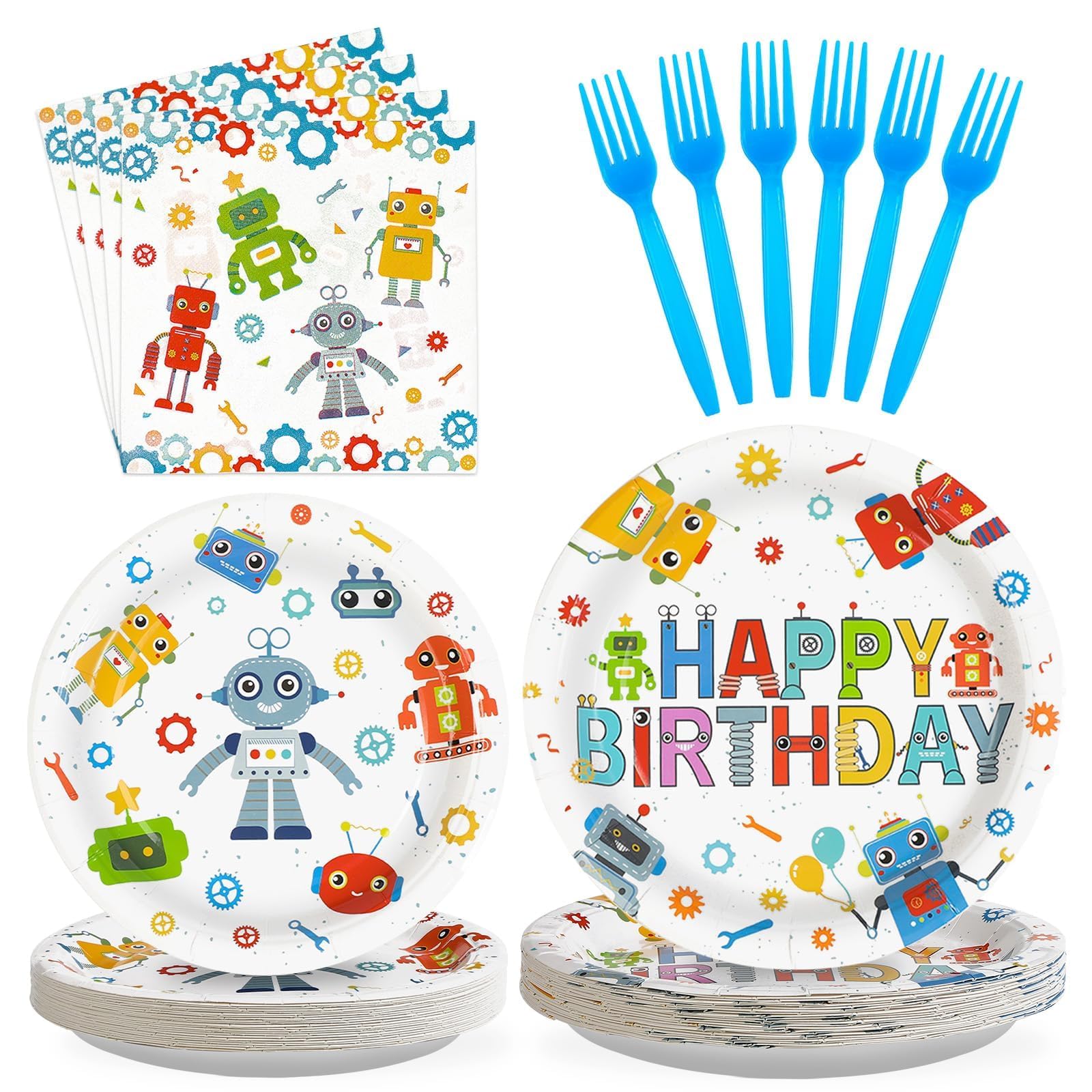 Grencian 96Pcs Robot Birthday Party Decorations, Serves 24