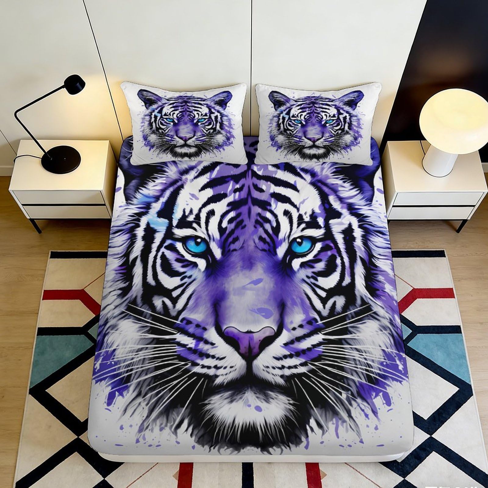Tjiqhvmrn Style-5 3D Printed Tiger Pattern Fitted Sheet Microfiber Deep Pocket Non-Slip Bedding Tiger Mattress Fitted Cover Washable For Adults Teens 90X200x25cm