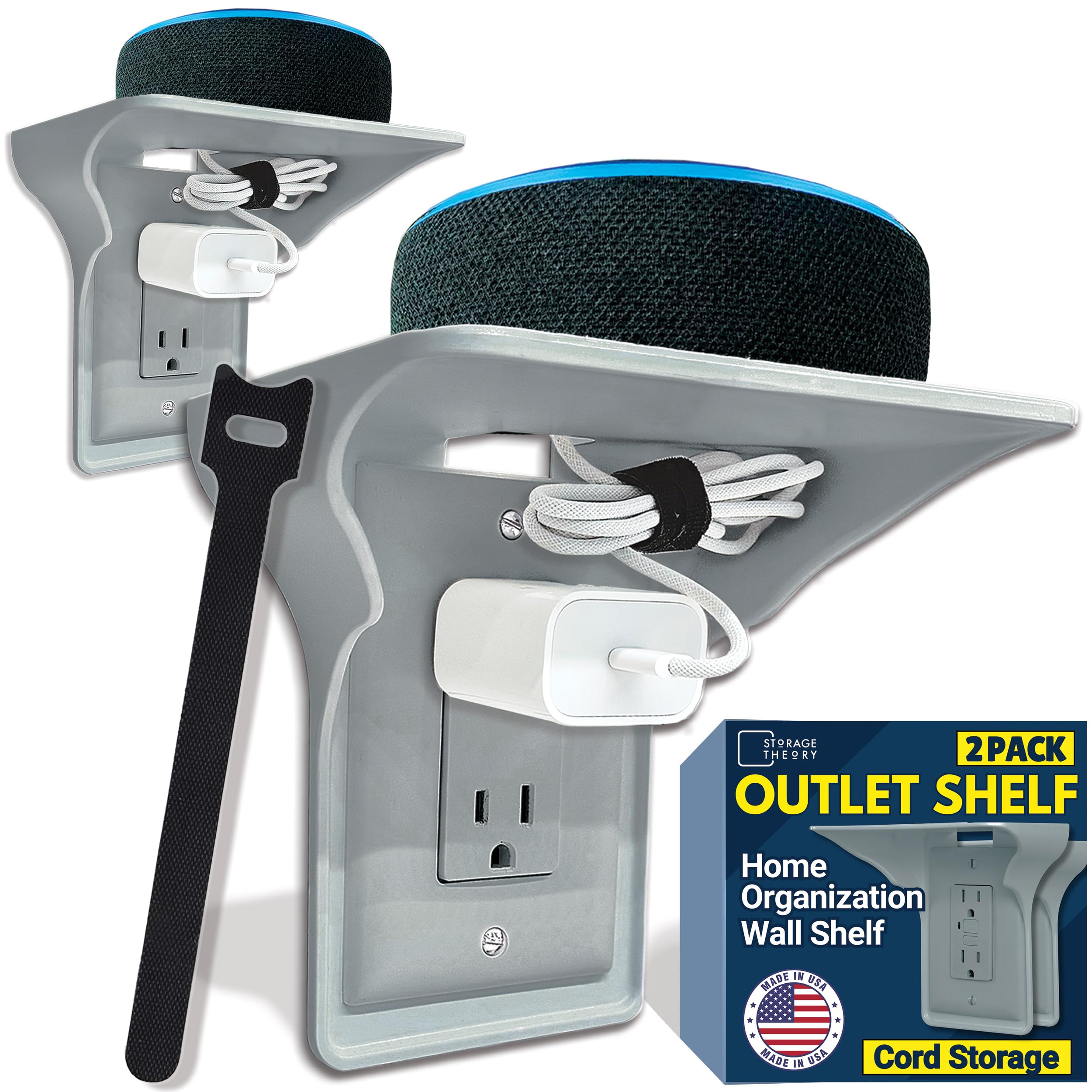 BeraTek Power Perch Wall Outlet Shelf | Declutter & Reclaim Counter Space | Bedroom & Bathroom Organizing Shelves | Alexa Echo Dot Holder, Router