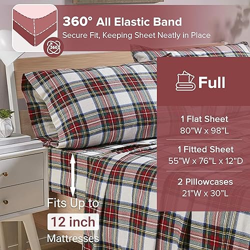 Miniatura 9 de Sábanas Comfort Spaces, franela, Cuadros escocés rojo, King