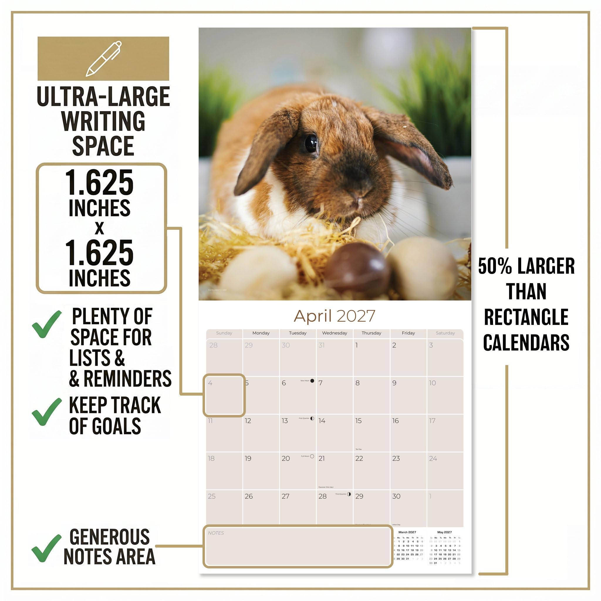 2023 2024 Lop Eared Rabbit Kalender – Niedlicher Tier-Monats-Wandkalender – 30,5 x 61 cm offen – dickes Papier ohne Blättchen – Geschenk – Akademischer Lehrerplaner Kalender Organisieren & Planen
