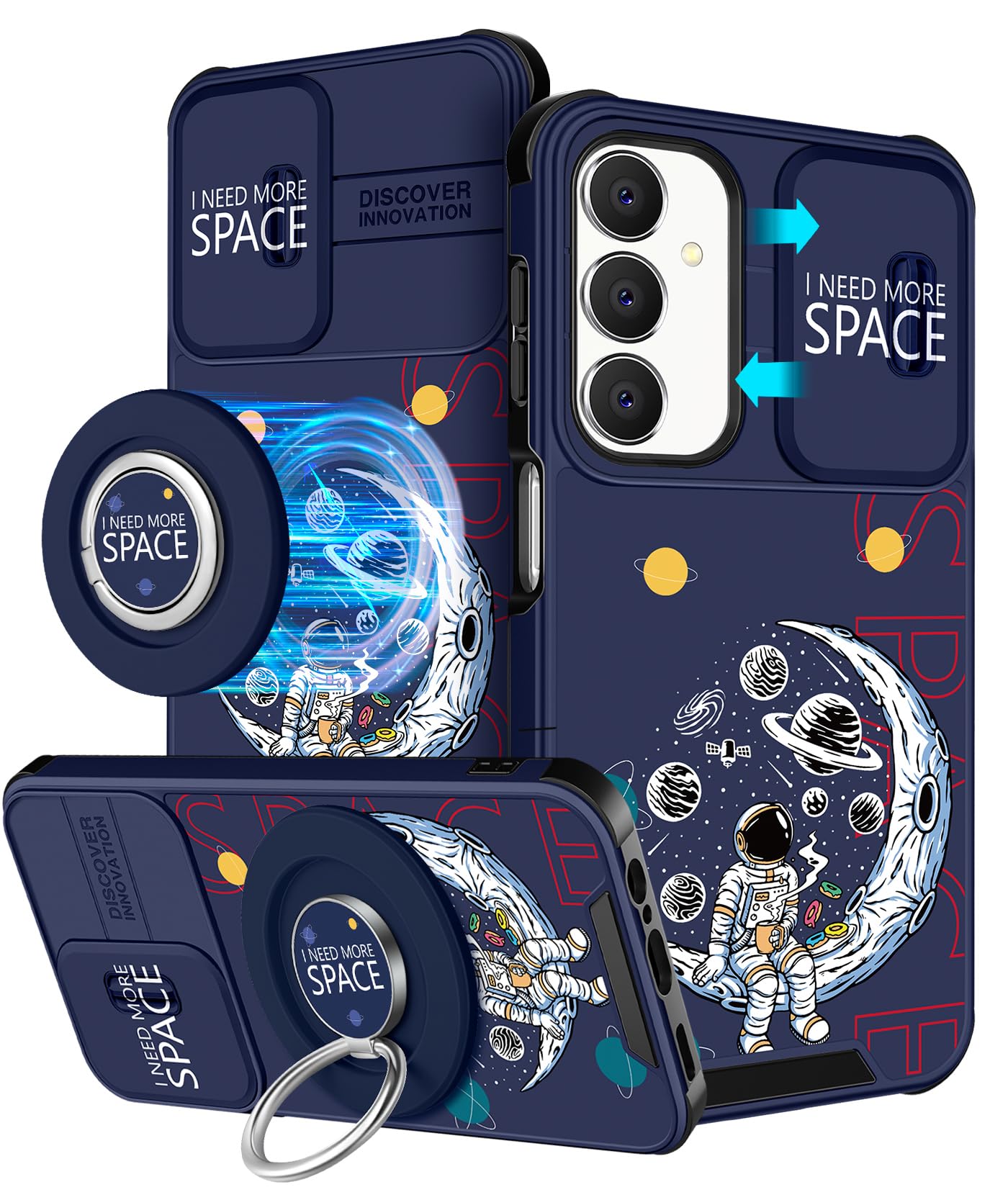 Funermei for Samsung Galaxy A15 5G Phone Case - [2in1] Women Cute Girls Boys Phone Cover Astronaut Unique Design Camera Cover Compatible with MagSafe