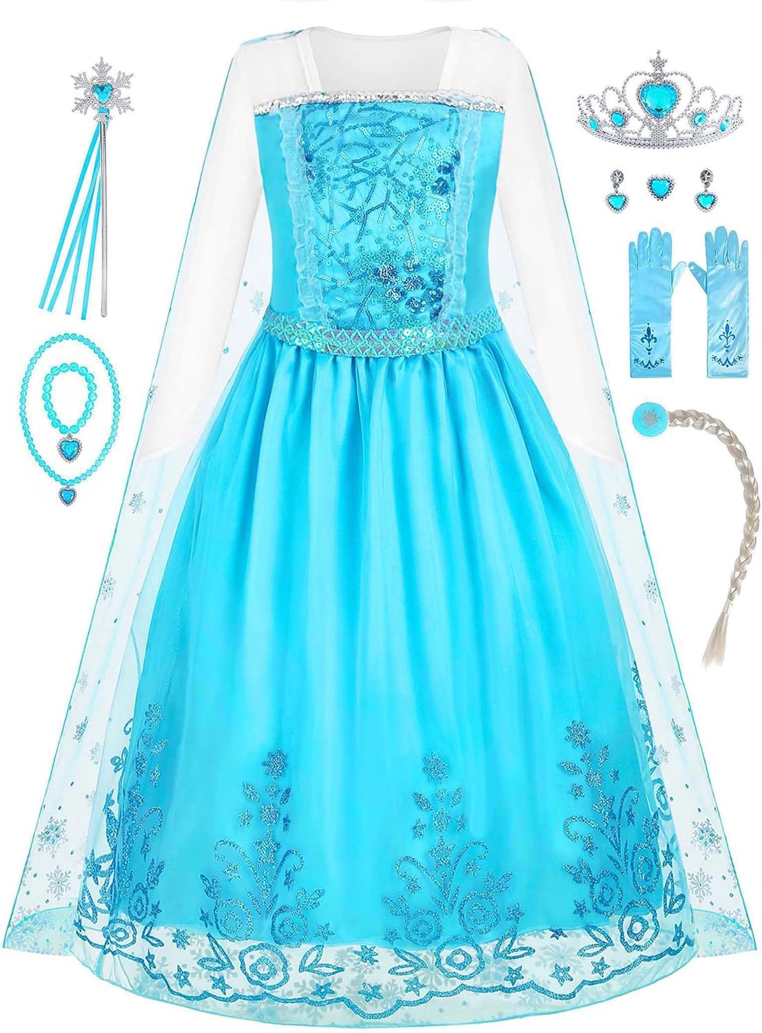 knemmy Disfraz de Elsa para niña, vestido de Elsa, disfraz de princesa, ropa de vestir para niñas pequeñas, fiesta de cumpleaños