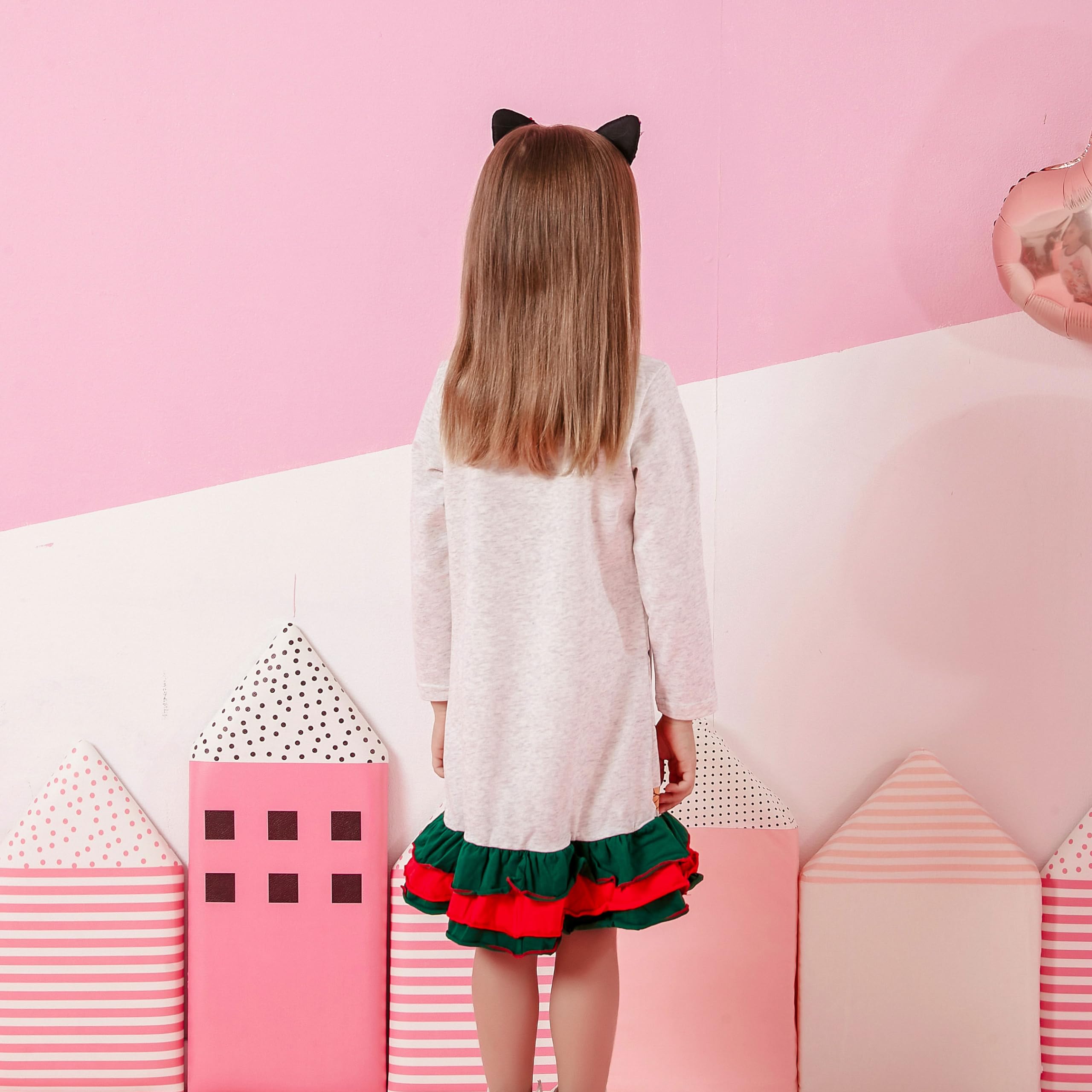 VIKITA Niñas Vestidos Algodón Animal Bordado Manga Larga Vestido para Niños — view 3