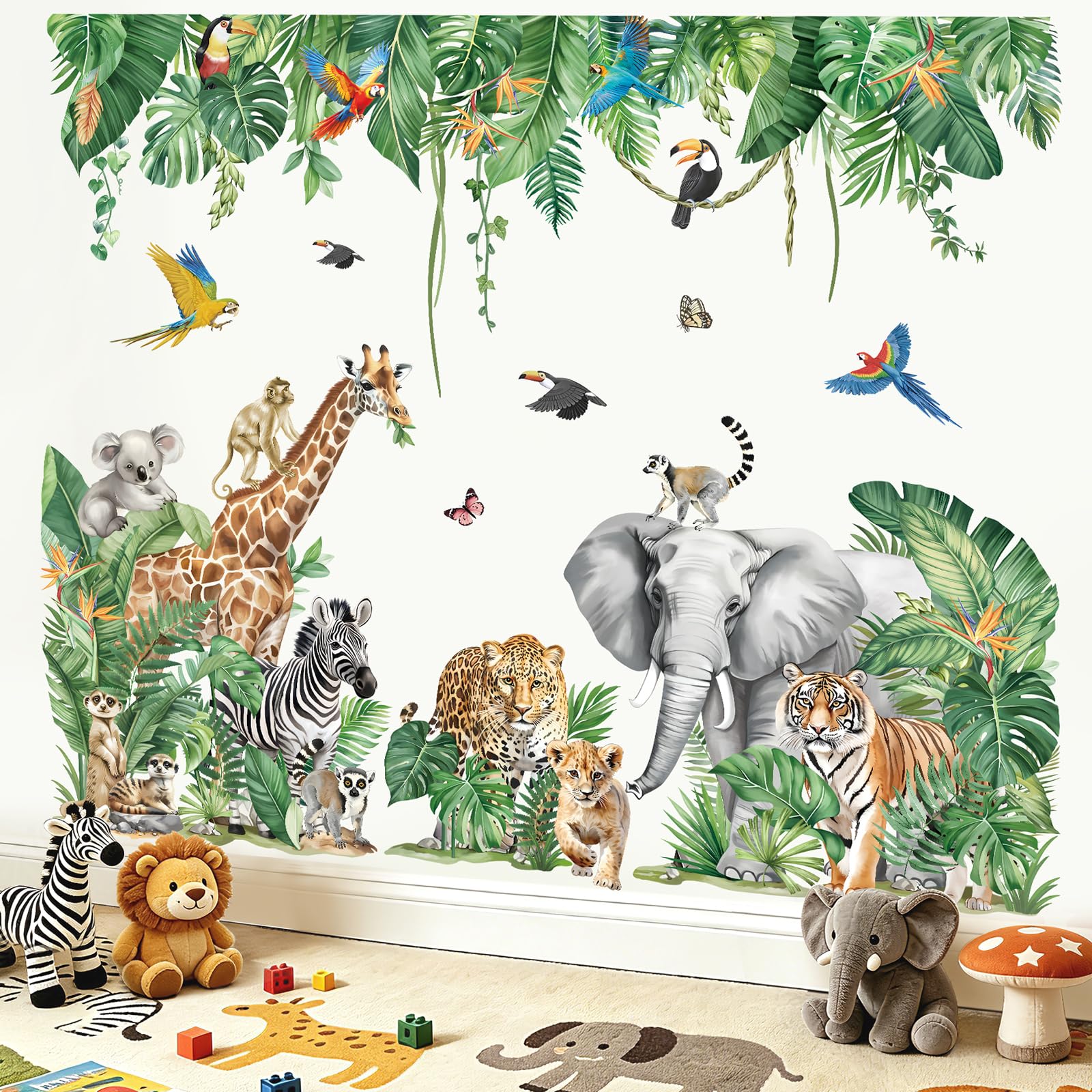 decalmile Jungle Animals Safari Giraffe Leaf Vine Wall Decals Stickers (XL)