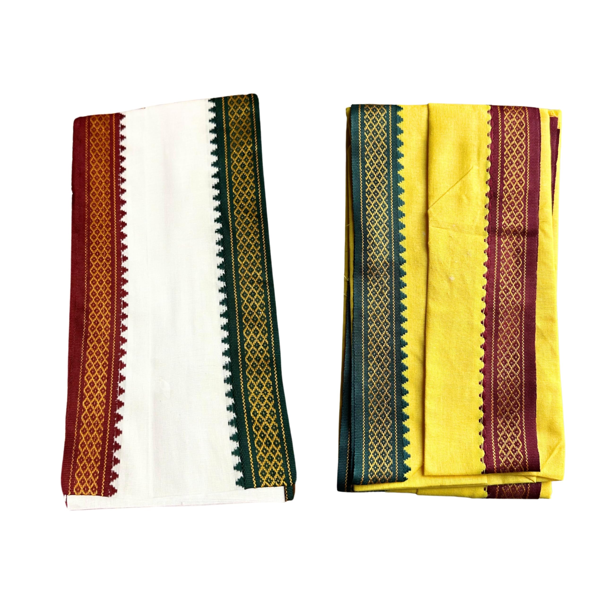 ginroo Men’s Traditional White and Yellow Pure Cotton 2 Angavastram/Towel/Gamcha/Parna (2 Meters approx.) – South Indian Style Pure Cotton-picture-15