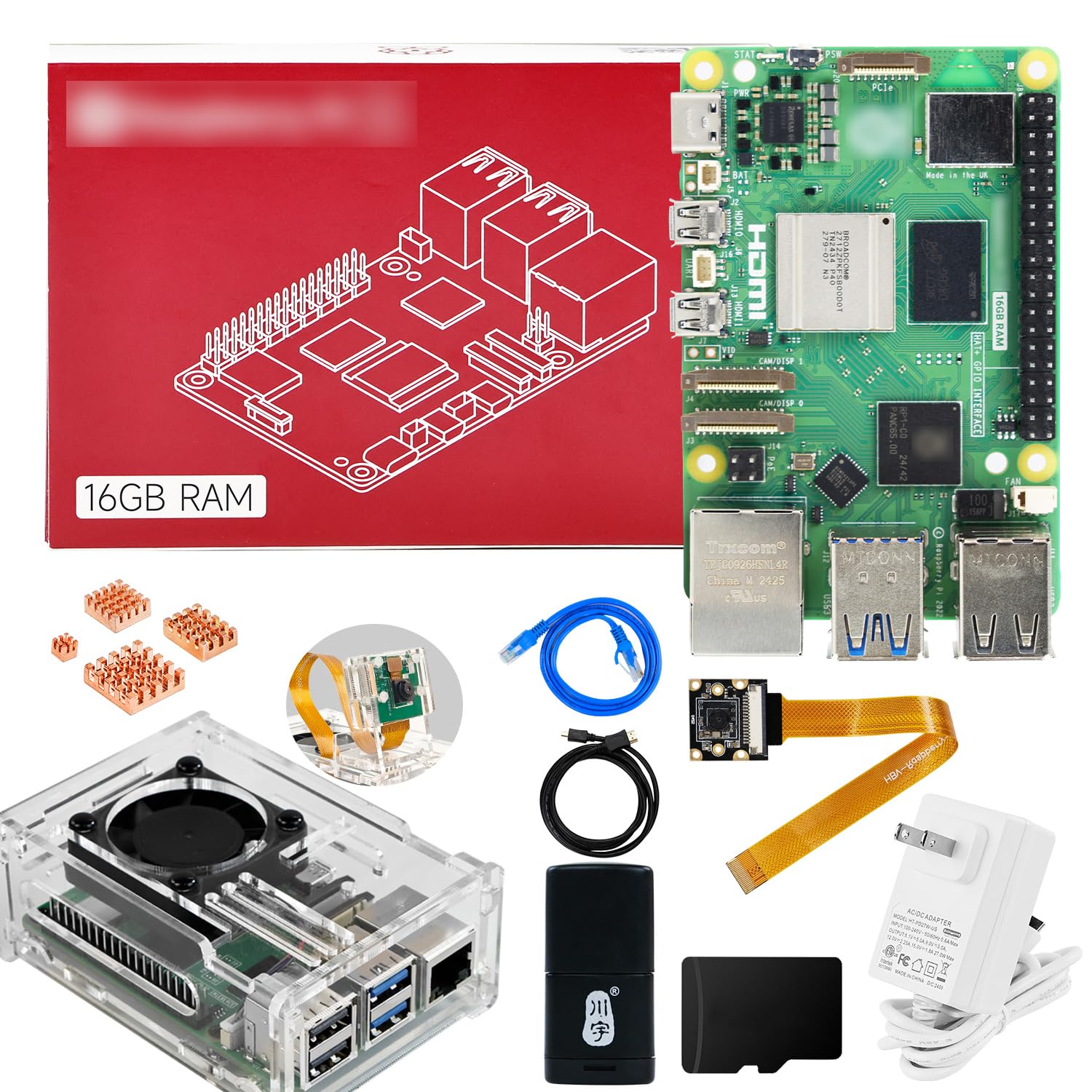 Yahboom Pi 5 16GB Starter Kit with 27W 5.1V/5A Power Adapter Including Pi 5 Development Board, Case, IMX219 Camera Provide Openclaw Deployment