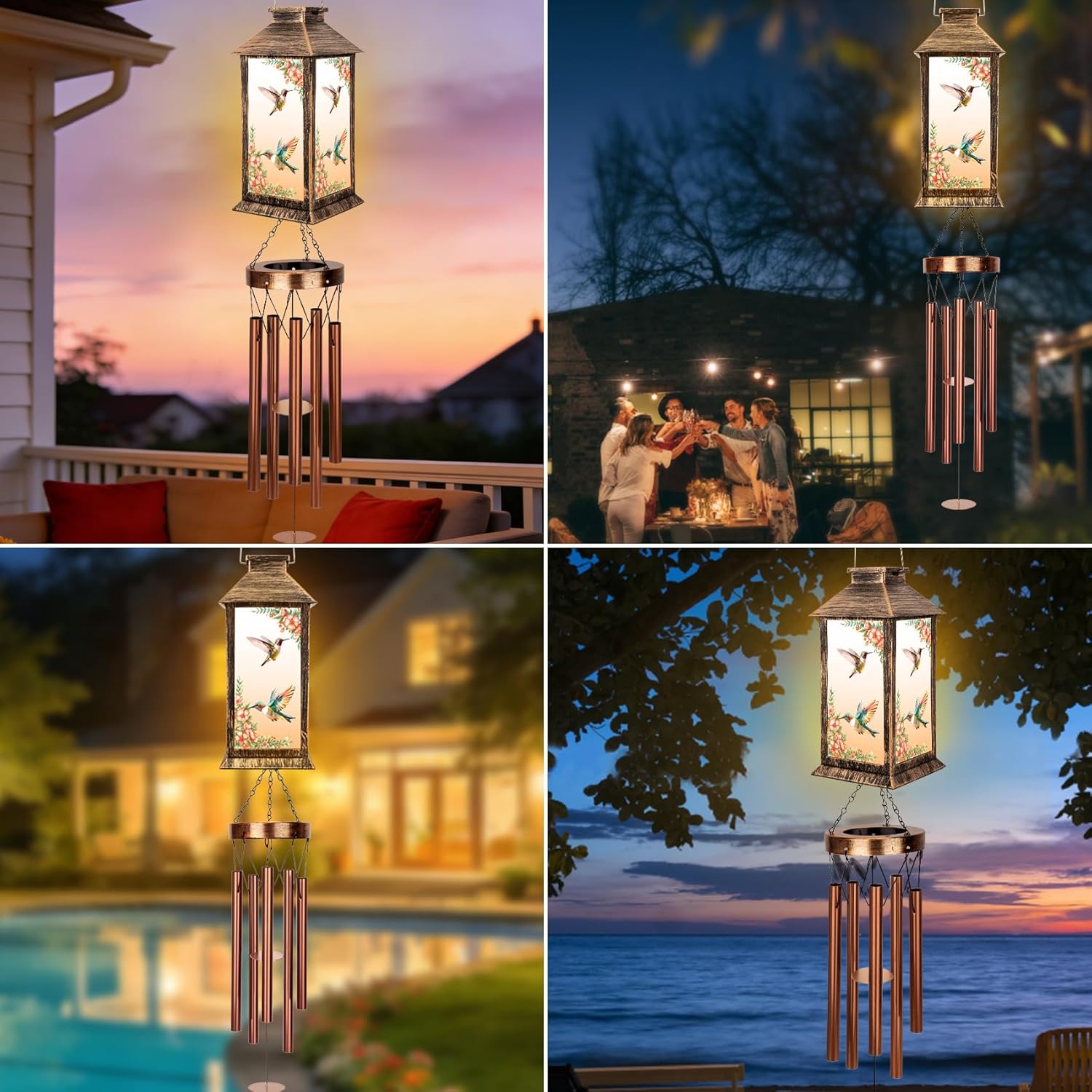 YHmall Wind Chimes for Outside, 37" Memorial Windchimes Outdoors Hummingbird Gifts for Women Mom Grandma, Hanging Lantern Solar Wind Chimes for Outside Home Patio Garden Outdoor Decor