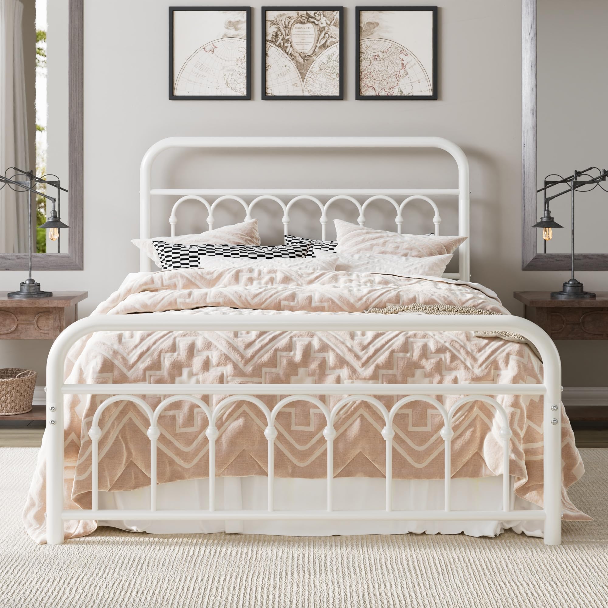 Allewie 14 Inches Full Size Metal Platform Bed Frame with Victorian Style Curved Iron-Art Headboard/Footboard, Metal Slats Support, Easy Assembly,