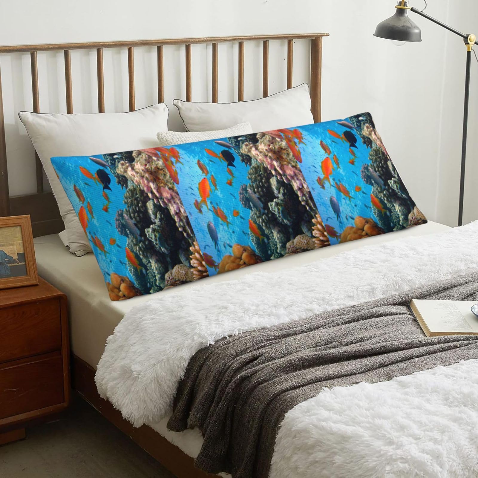 Coral And Fish, Body Pillow Cover with Zipper,Long Body Pillowcase 20 x 60 in