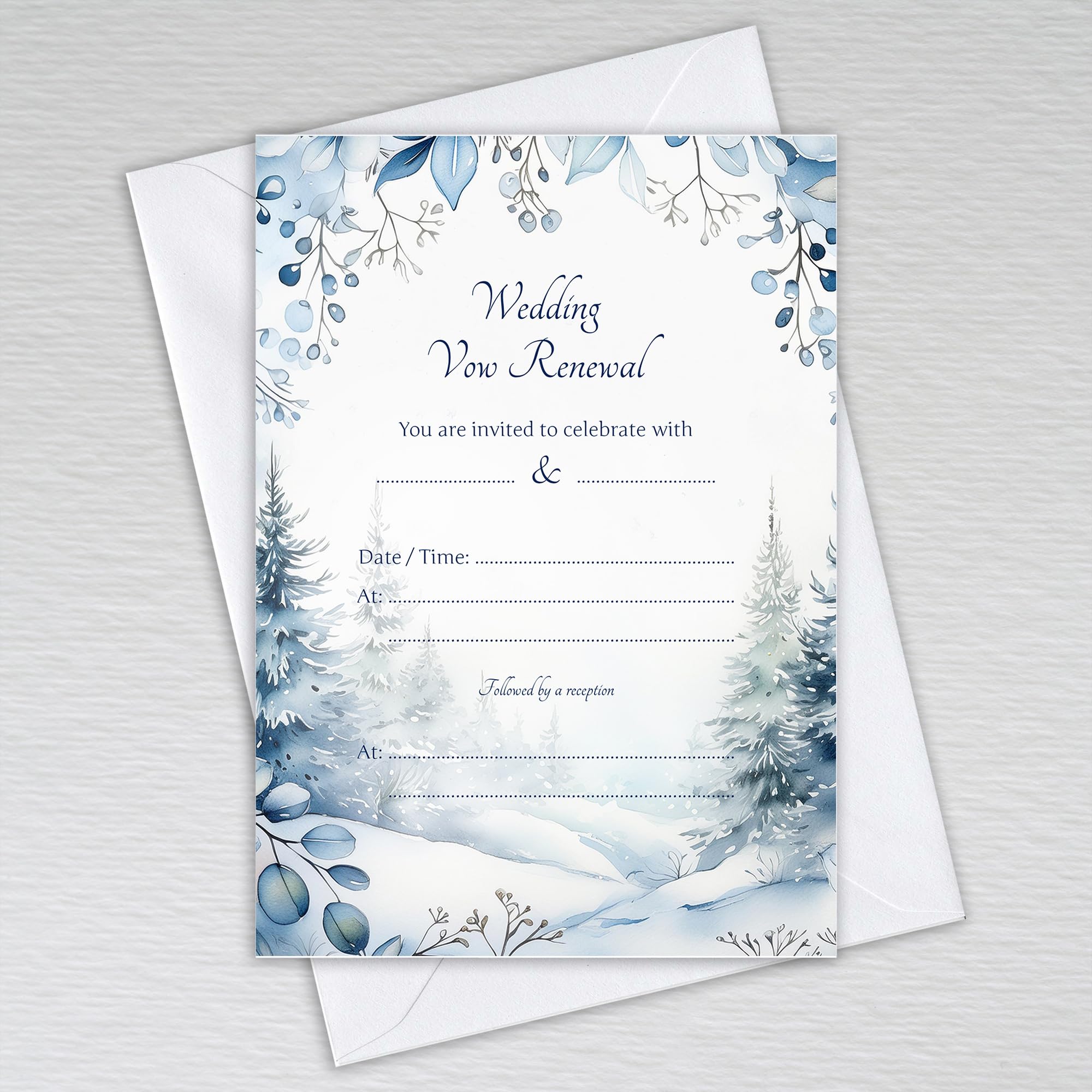 Webspectations Dusty Blue Winter Wedding Vow Renewal Invitations with Envelopes/Snowy Forest Renewal of Vows: Dusty Blue Winter Woodland Wedding Vow Renewal Invites (Pack of 50 with Envelopes)