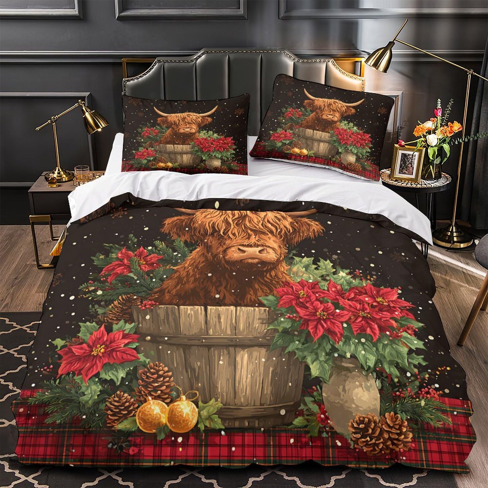 Housse de couette respirante fleurs d'hibiscus parure de lit résistante 3D