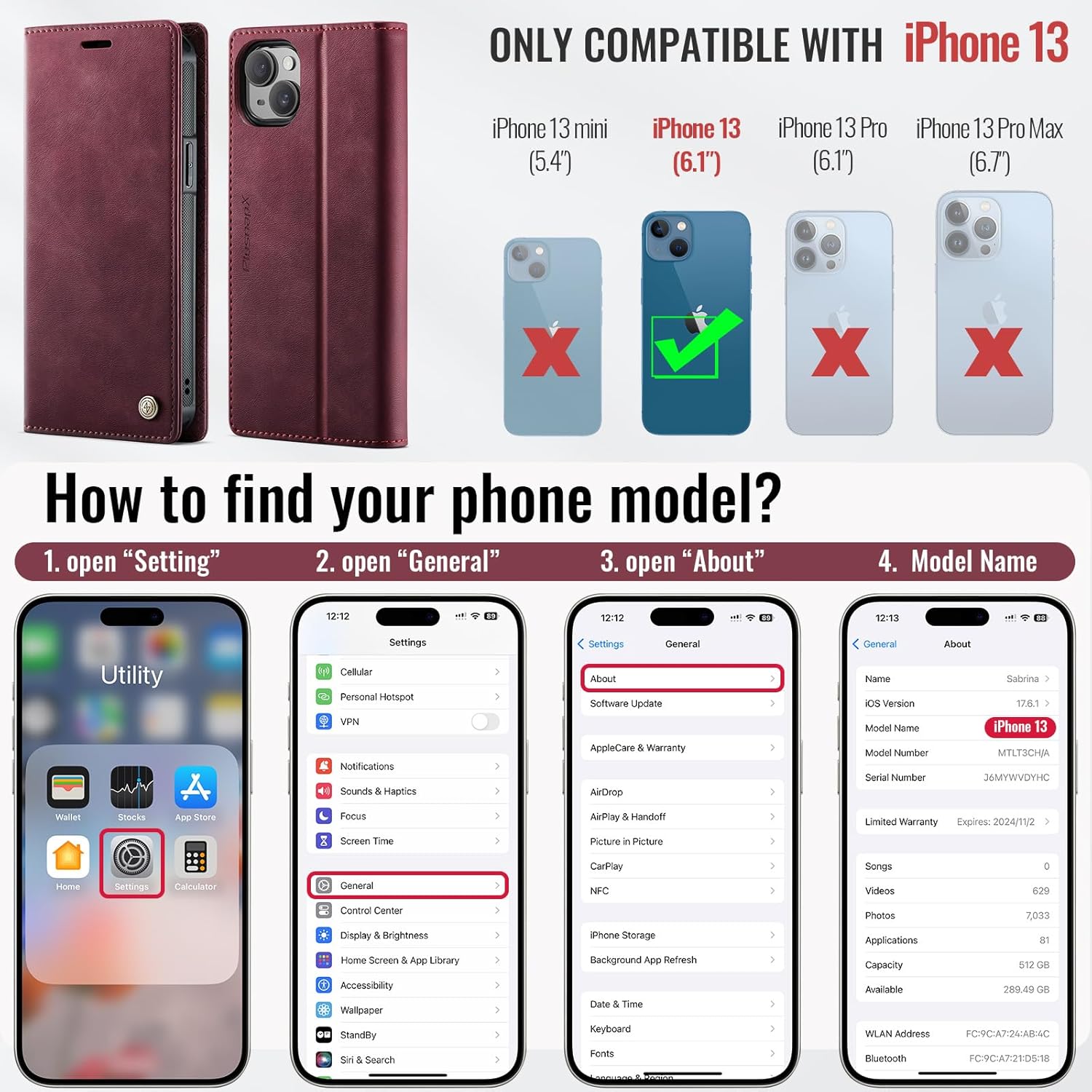 Wallet Case for iPhone 13 Compatible with Magsafe, 2-in-1 PU Leather Flip RFID Blocking Card Holder Stand Shockproof Magnetic Detachable Case for iPhone 13 Case 6.1", Burgundy - Image 7