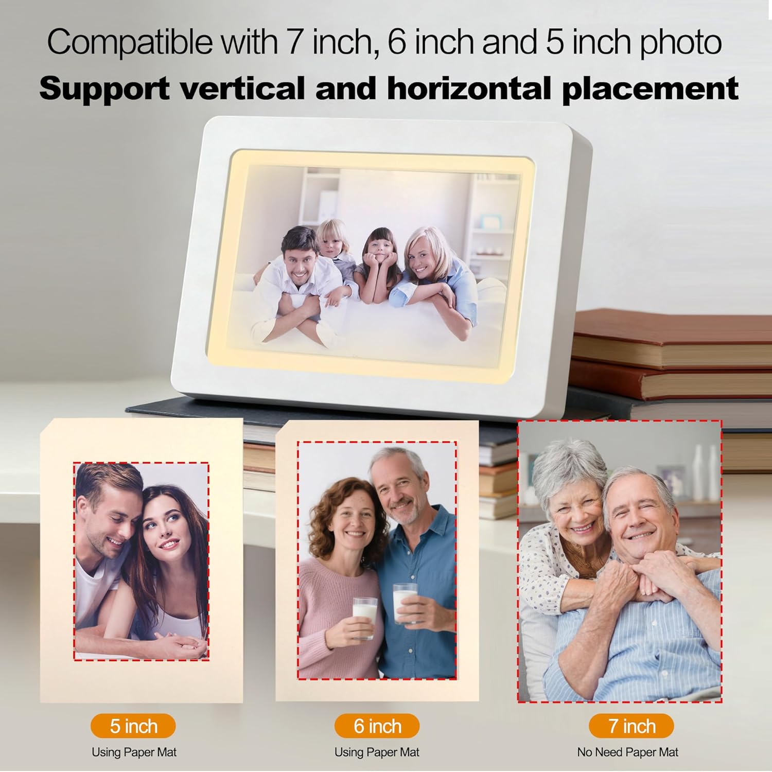 Wooden Photo Frame with Voice Recording and Soft LED Light – Personalized 180S Recordable Picture Frame Fits 3.5x5, 4x6 & 5x7 Photos, Tabletop Display, Meaningful Keepsake Gift (White)