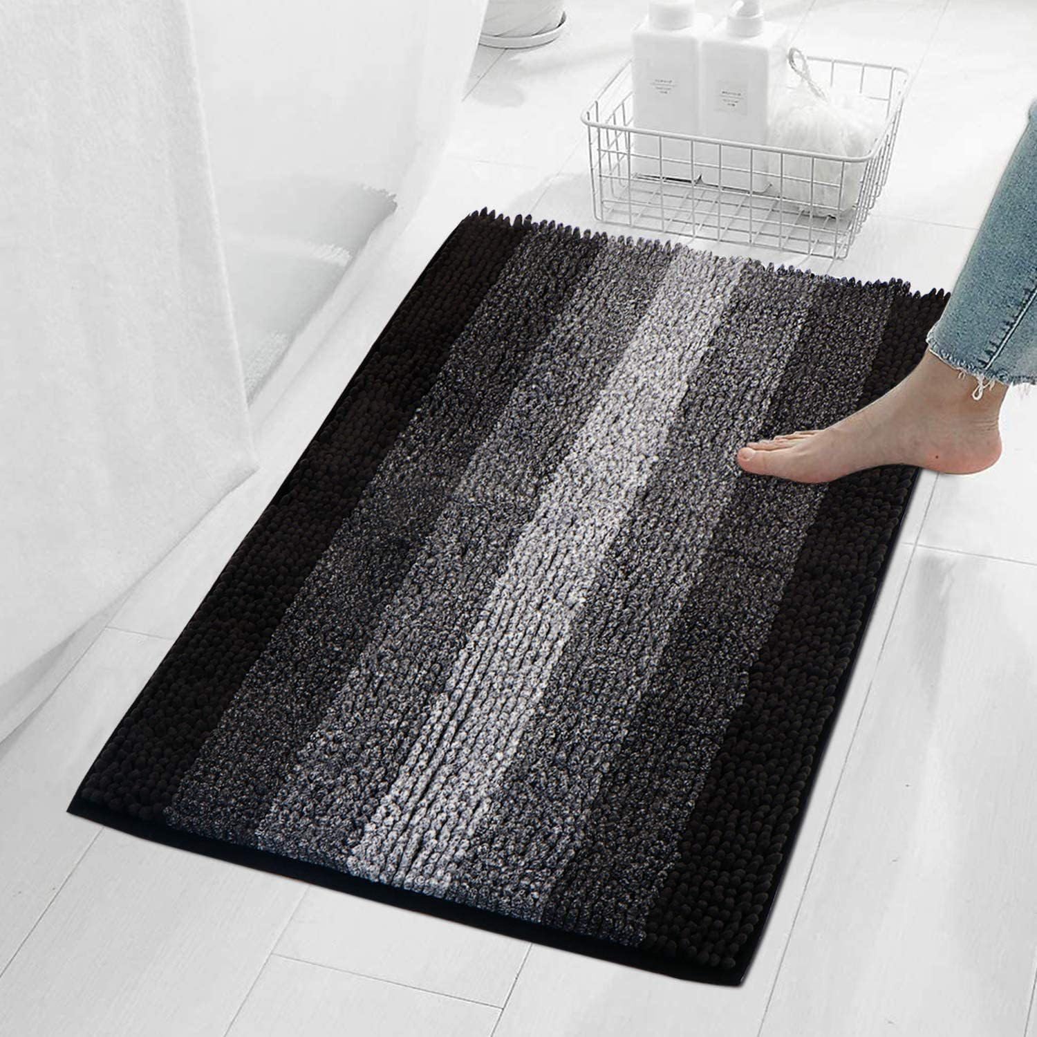 JaeMoose Bathroom Rug Mat, Luxury Chenille Shaggy Bath Rugs, Extra Soft & Thick, Absorbent Water, Non-Slip, Machine Washable, Bath Mats for Bath Floor,Tub and Shower. (Dark Gray, 40x60cm)