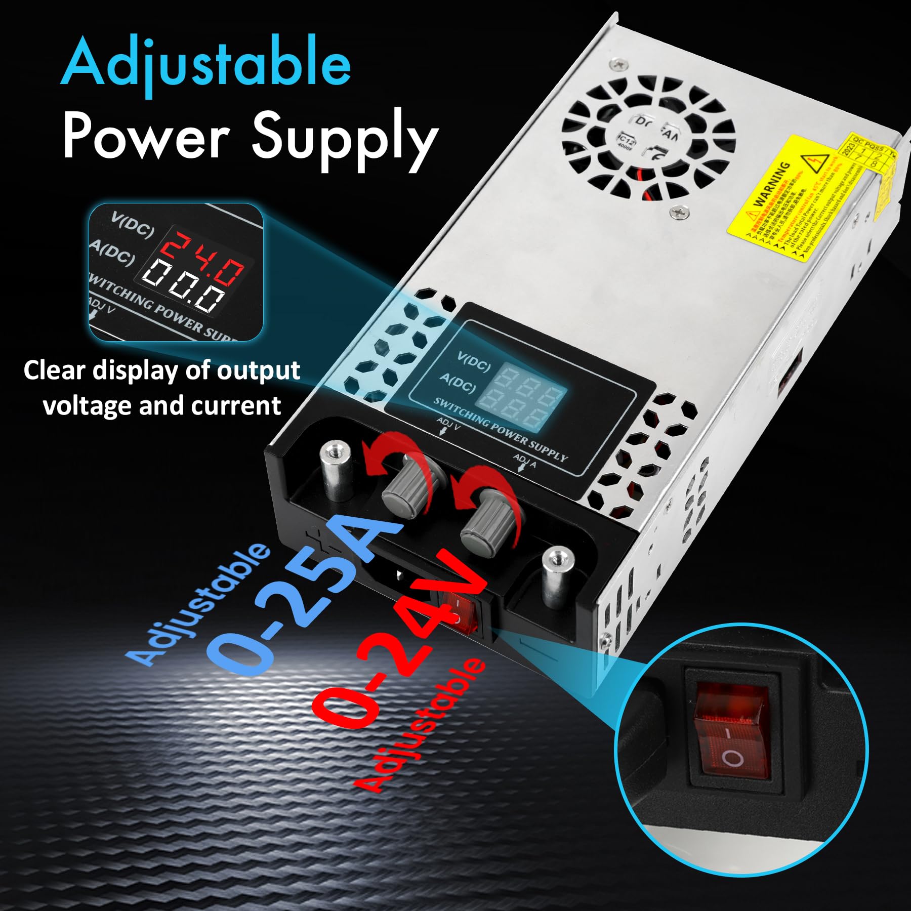 Réglable Alimentation DC 0-24V 25A 600W Transformateur 220V CA à CC 0-24V 0-25A Convertisseur 600W Alimentation Avec LED affichage Affiche clairement l'appareil sortie tension et courant