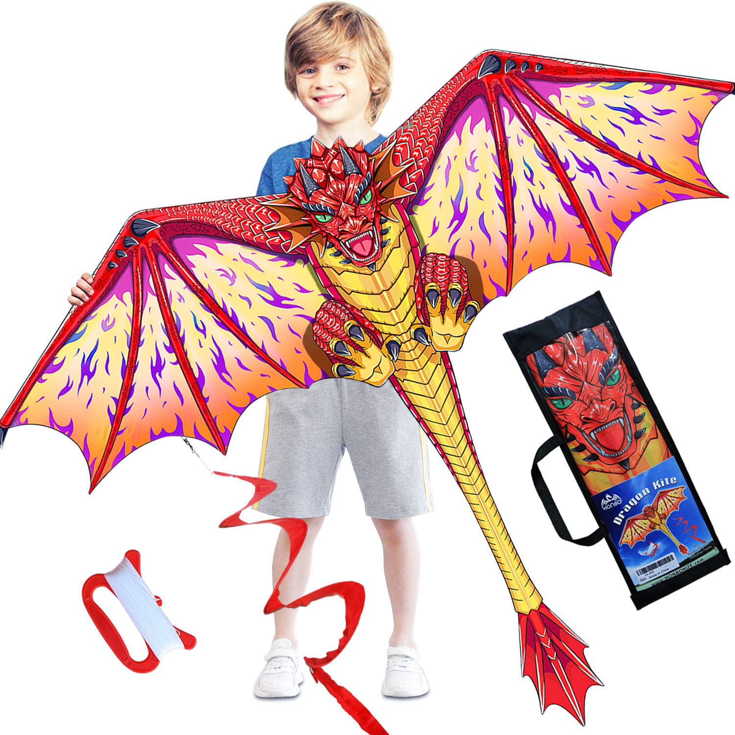 Cerf-volant Papillon HONBO 139,7 X 71,1 Cm - Pour Enfants Et Adultes Débutants - Nylon Indéchirable - Sac De Transport Inclus