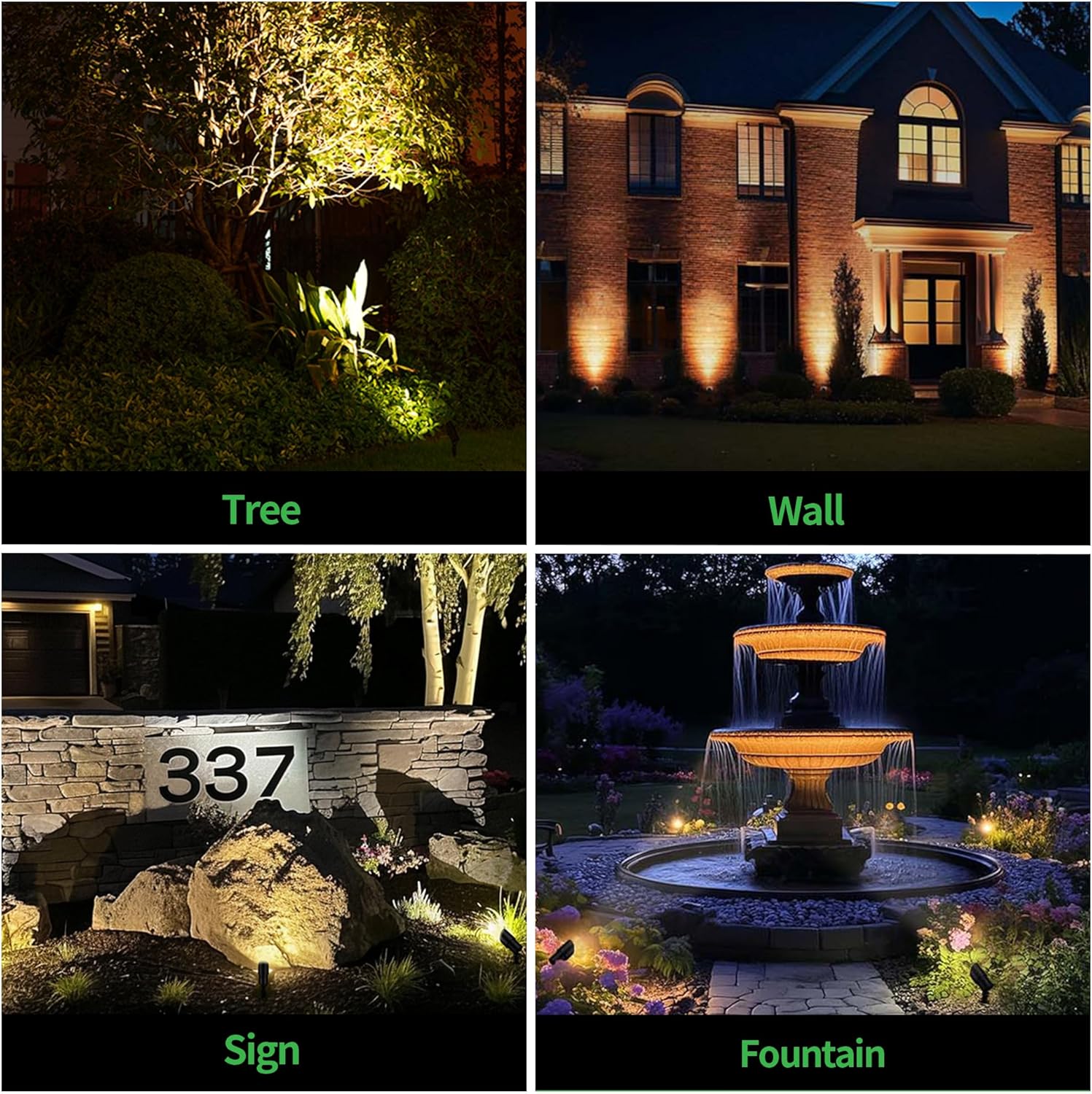 Landscape Spotlights Low Voltage - 2700K/3000K/3500K/4000K/5000K Selectable Uplights, 12V Wired LED Spot Lights Outdoor Waterproof, Aluminum Black for Outside Trees Wall 4 Pack