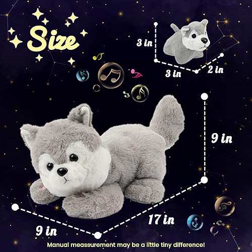 Miniatura 2 de Hopearl Husky de peluche musical con luces LED para cantar y cantar con 3 cachorros en su abdomen con volumen ajustable canción de cuna regalos