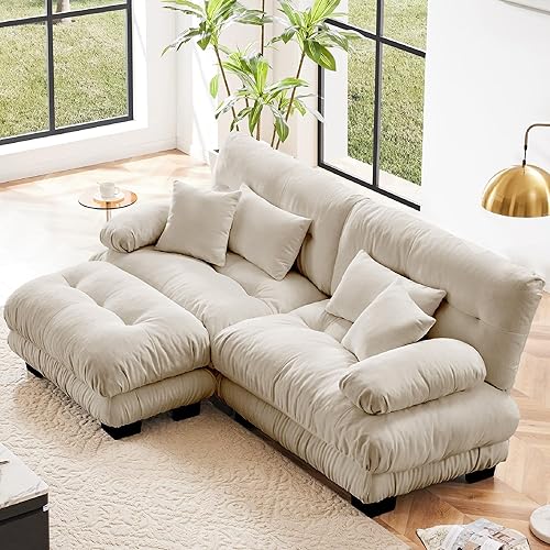 KEIKI Sofá modular de 94 pulgadas con otomana extraíble, 3 asientos en forma de L, cómodo asiento de felpilla profundo para apartamento, sala de
