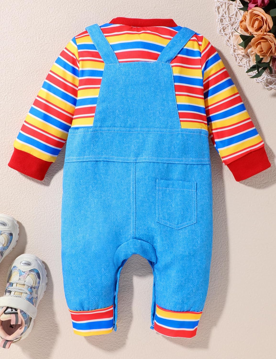 Baby Halloween Outfit Unisex Color Color Block Stripes Long Sleeve Overalls Romper