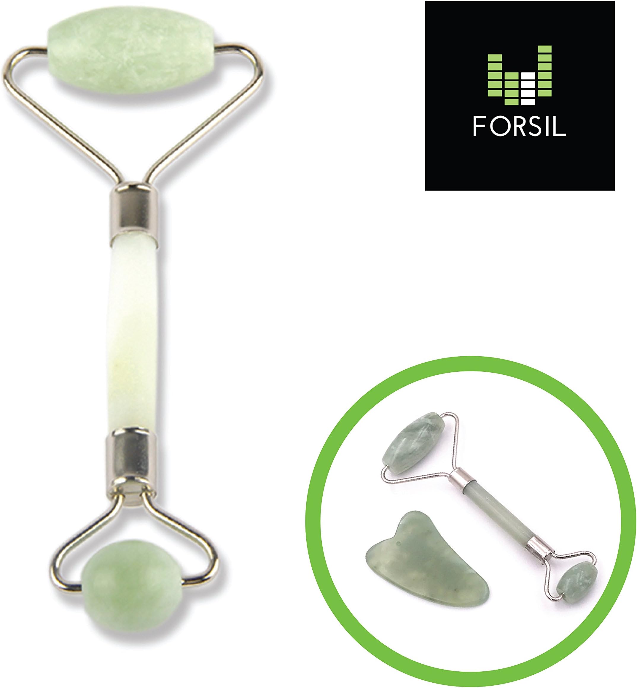 Chi Himalayan Anti Aging Jade Roller & Gua Sha Scraper Tool Set for Therapy of Face, Neck, Eyes & Body, Double Neck Slimming Massager & Healthy Facial Massage for Fine Lines & Wrinkles