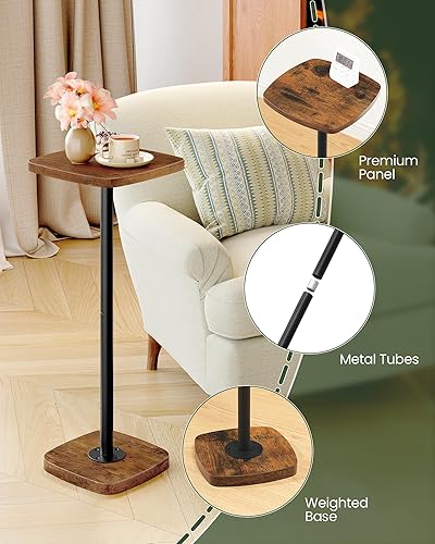 Miniatura 6 de Mesa auxiliar pequeña, mesa de bebidas para espacios pequeños, mesa cuadrada de Martini con pedestal, para sala de estar, dormitorio, marrón rústico