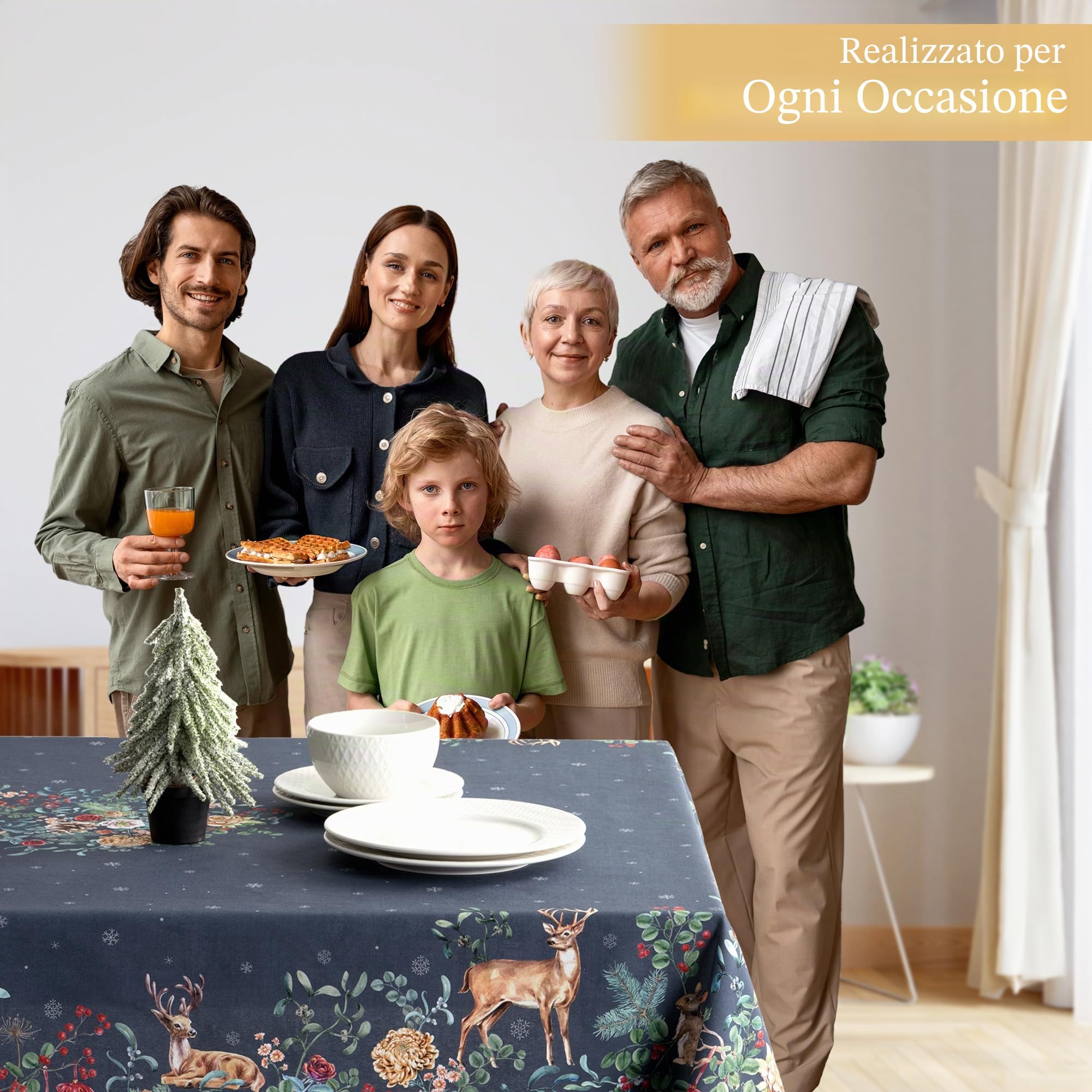 Maison d' Hermine Christmas Joy - Tovaglia in 100% cotone, per cucina, cena, tavolo, decorazione per feste, matrimoni, giorno del Ringraziamento, Natale (rettangolo, 160cm x 220cm)