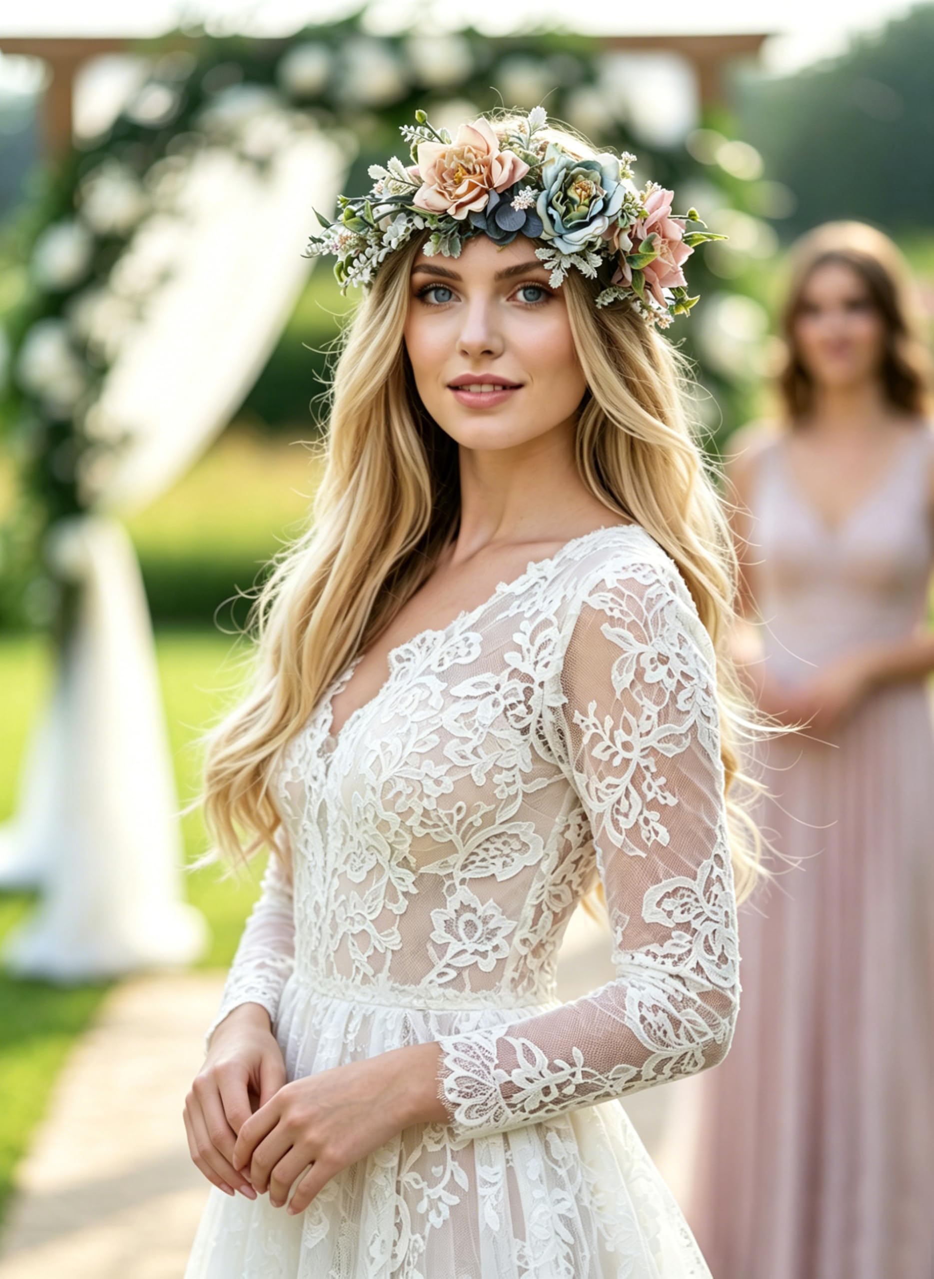Blumenkrone für Mädchen, Boho-Blumenkranz, Haarkranz, Kopfschmuck, Halo, Party, Abschlussball, Hochzeit, Fotos, Gelb