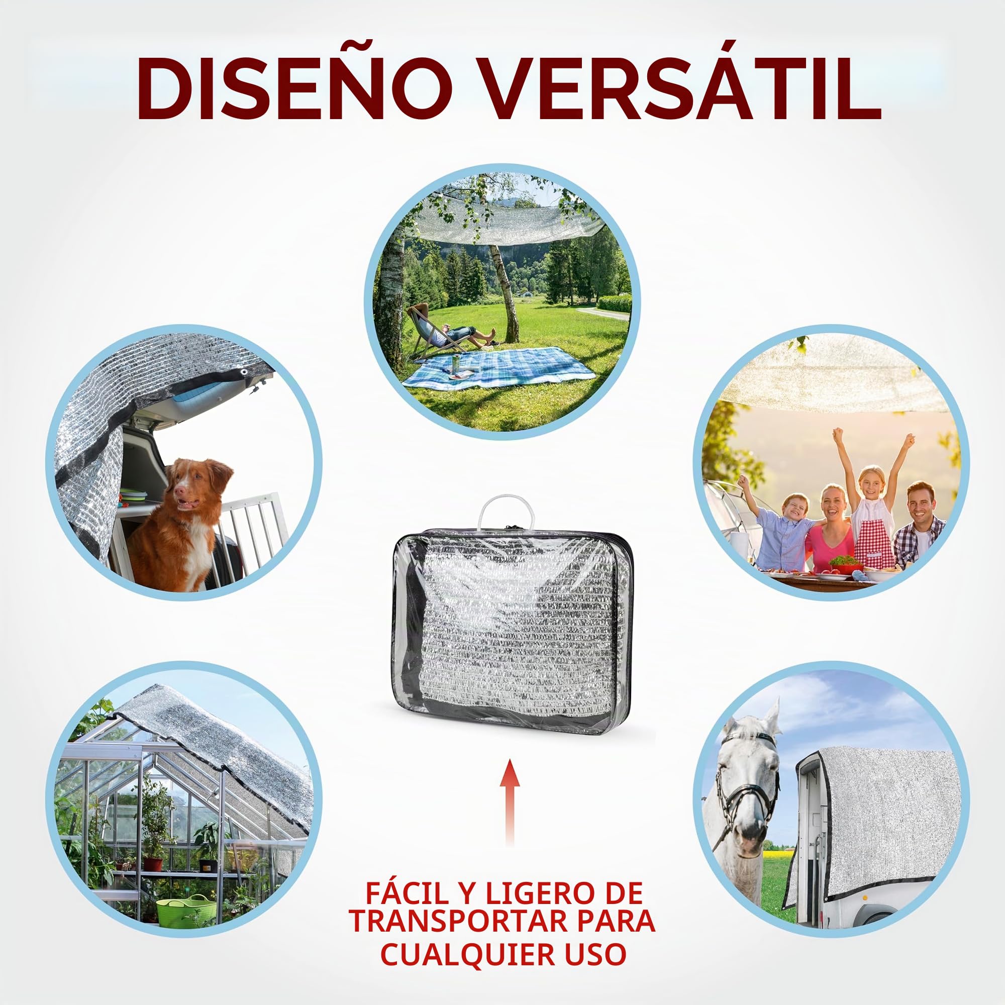 WALSER Red de Sombra Coche 3x4 m, ALU Parasol (hasta 20° C mas Fresco) para Perros con Proteccion UV & Ojales - Escudo Termico Camping, Vela Solar Jardin Reflectante, Plegable + Bolsa