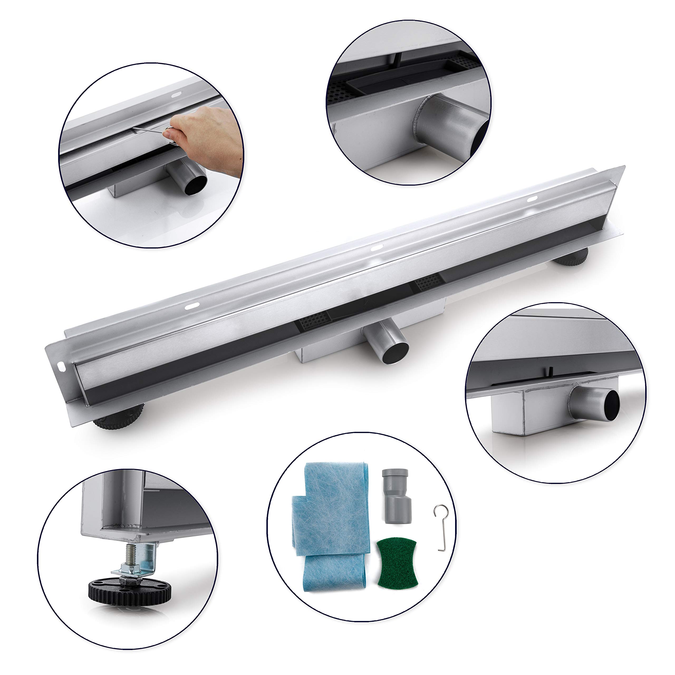 VBChome Desagüe lineal de pared de 50 cm, desagüe de pared, desagüe de ducha, autolimpiable, con antiolor, para baño, juego completo