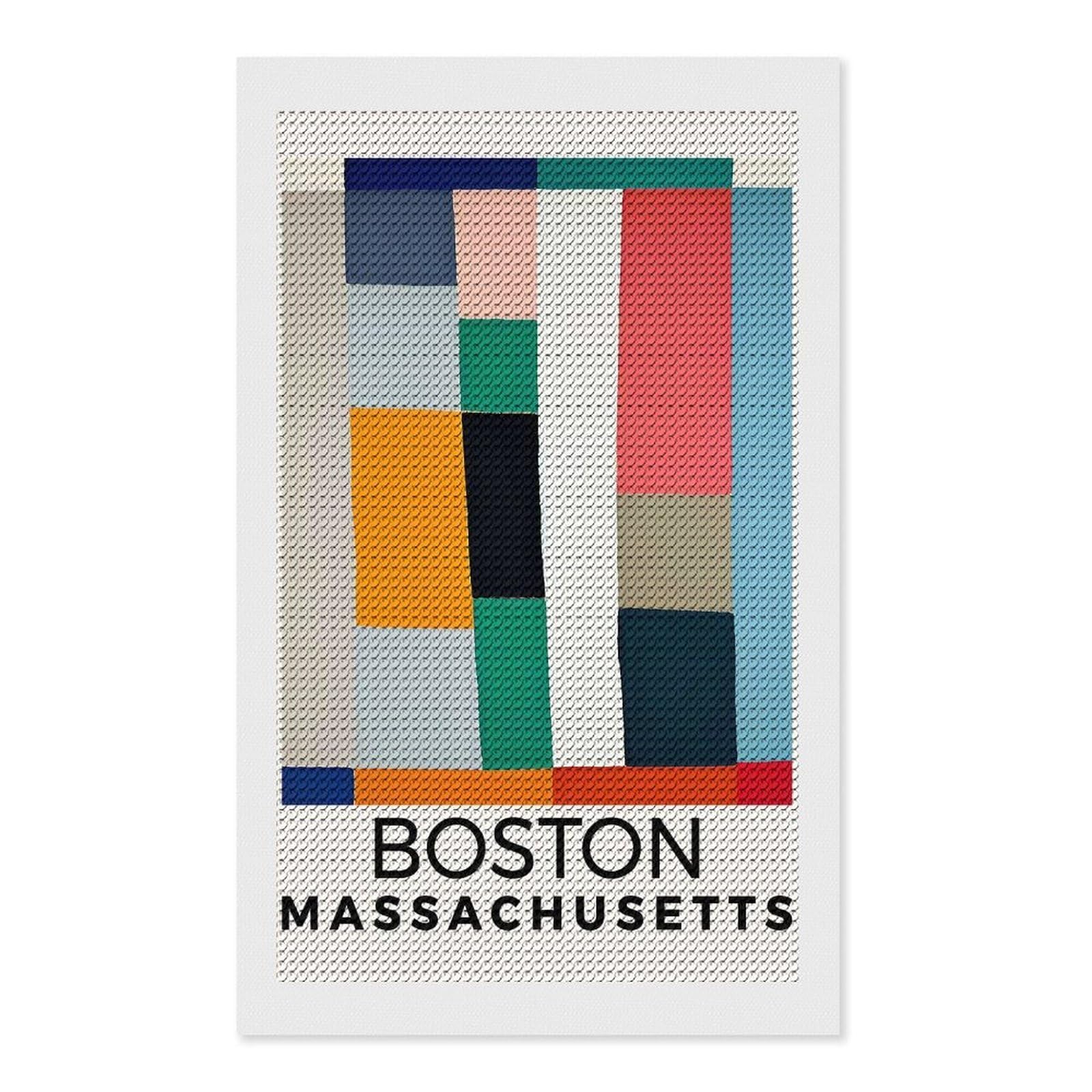 Junmoney Boston Massachusetts Full Drill Diamond Painting Kit 12"x20", for Teens, Adhesive Canvas, Bedroom Decor, Holiday Gift Idea