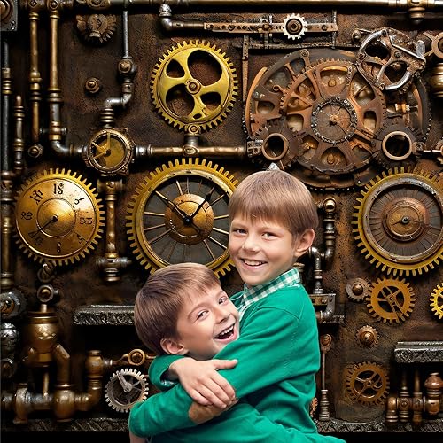 Miniatura 5 de Telón de fondo antiguo steampunk retro relojes de metal antiguo vintage máquina de vapor fotografía fondo diales engranajes engranajes engranajes
