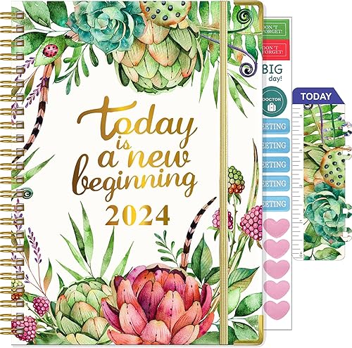 Agenda 2024, agenda semanal y mensual de enero de 2024 a diciembre de 2024, 6.25 x 8.5 pulgadas, calendario en espiral de tapa dura con pestañas,