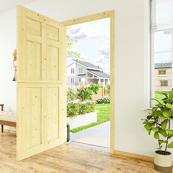 Exterior Dutch Doors Front/Back, 36"x80" - 1.75" Thick Interior Door | Split Single Dutch Door with 6 Lite Panel, Slab for Laundry/Utility Room Door 4 Hinged +1 Latch + 1 Slab