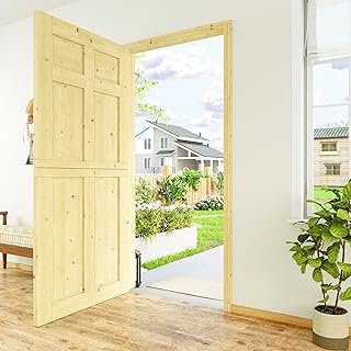 Exterior Dutch Doors (Front/Back), 36"x80" - 1.75" Thick Solid Pine Wood Interior Dutch Door with 6 Lite Panel, Slab for Laundry/Utility Room Door (4 Hinged +1 Latch + 1 Slab)