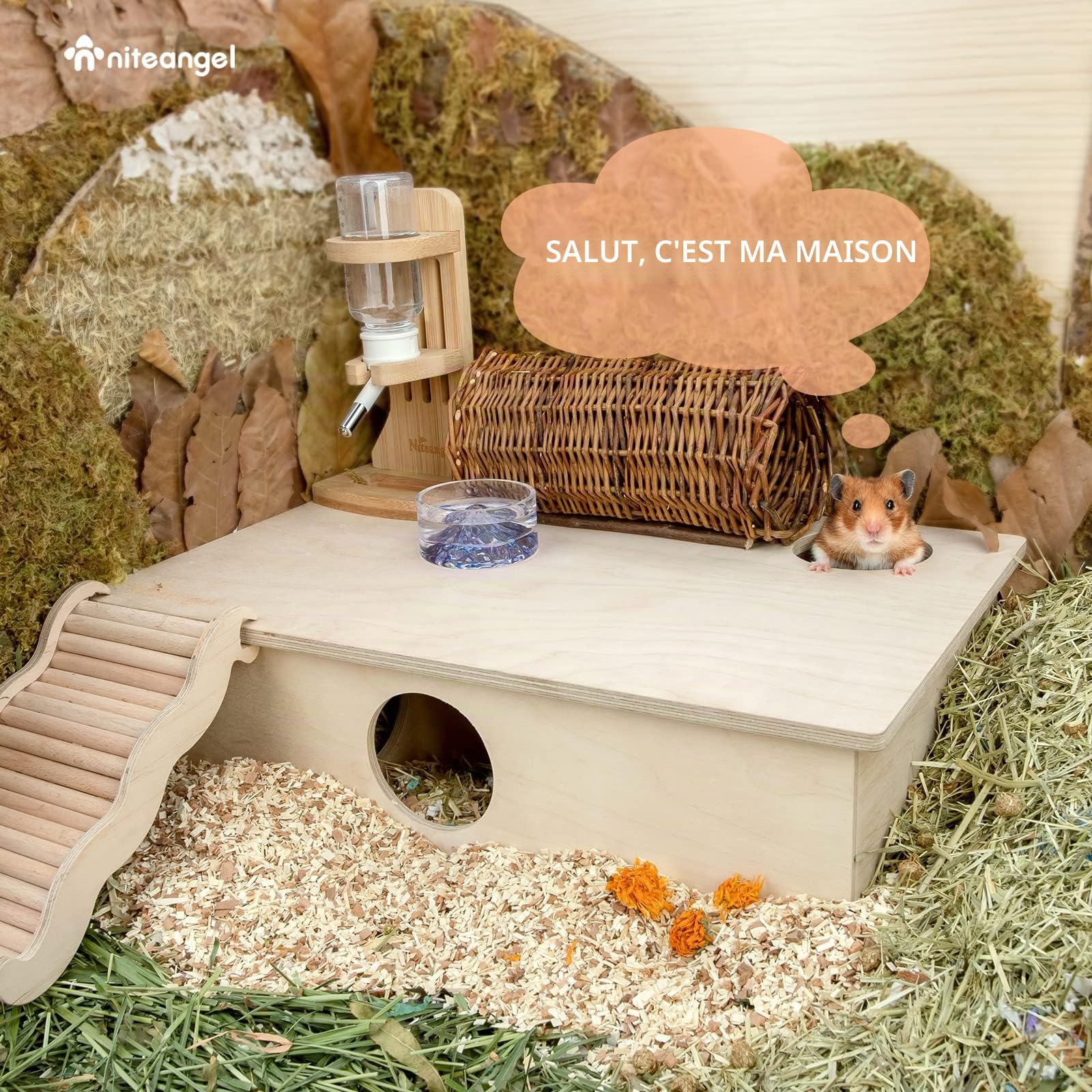 Niteangel Labyrinthe multi-chambres pour hamster – Cachettes multi-pièces et tunnels d'exploration pour hamster, gerbilles, souris, Lemmings (6 chambres, grand format)