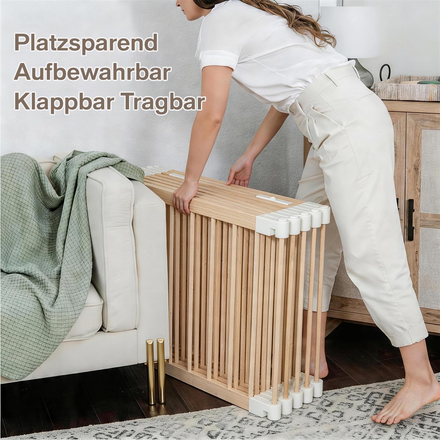 Laufstall Baby, Laufgitter Baby aus Holz, faltbar mit Tür & Sicherheitsverschluss, individuell formbarer Krabbelgitter Absperrgitter für Babys & Kleinkinder(214 * 141 * 61cm)