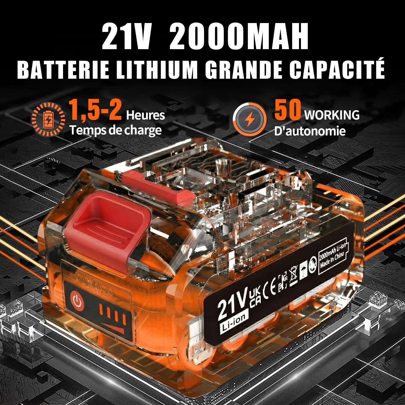 Coupe Bordure sans Fil avec Batterie Pliable 60cm, Debroussailleuse Electrique 2 Batterie 21V, Manche Télescopique 105-130cm et 26 Lames pour Entretien de Pelouse et Finitions de Jardin (Orange Foncé)